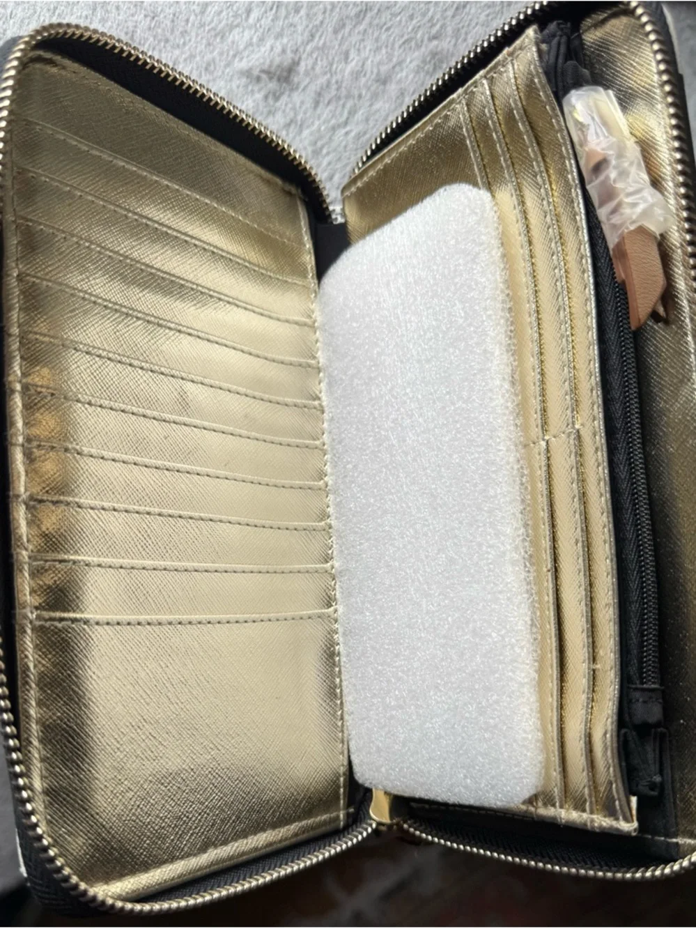 Kate Landry Black/White/Silver Polka Dot Wallet with Gold Logo - Picture 5 of 5